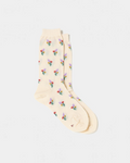 Chaussettes Merci Paris Babaco en maille écru avec motif de petits bouquets de fleurs colorés, fabriquées au Japon