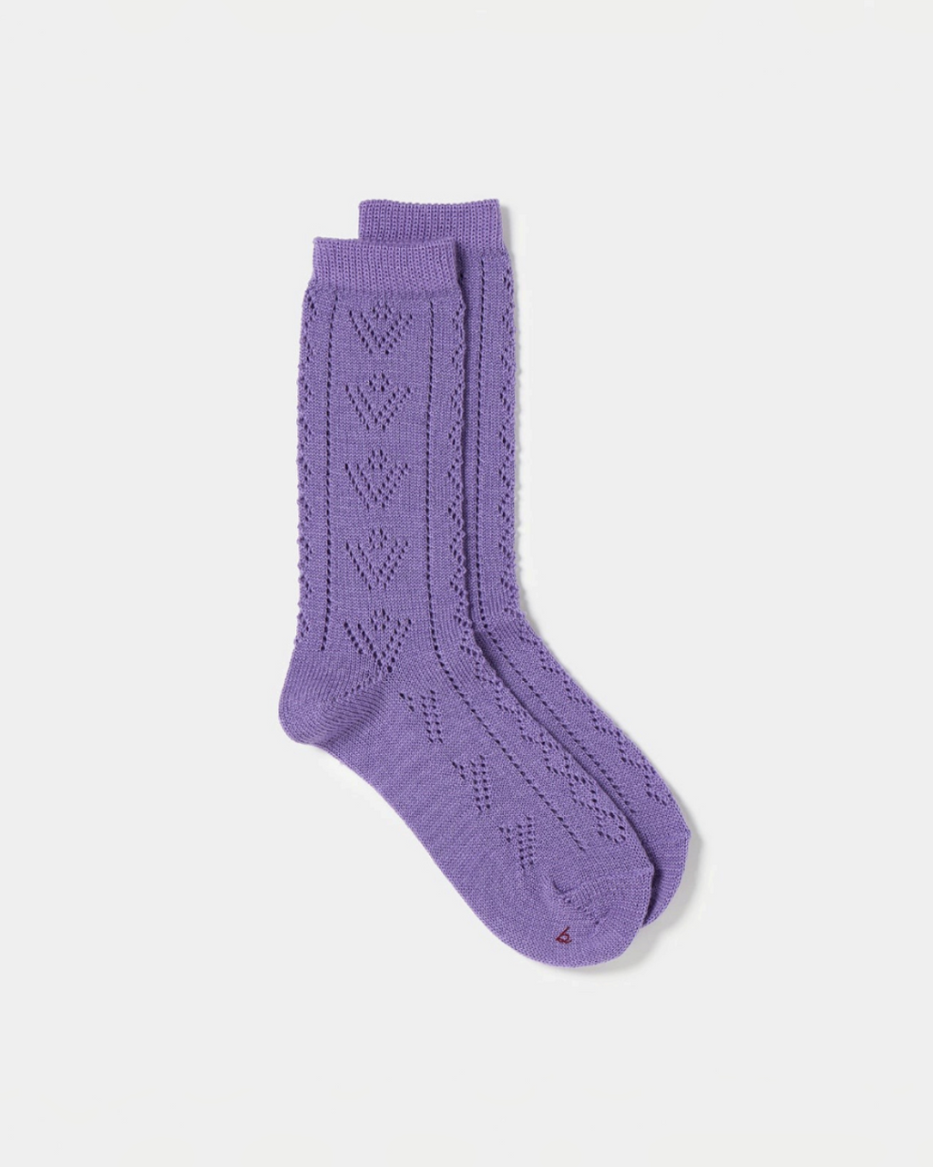 Socks Merci Paris Babaco in purple wool knit with delicate eyelet pattern, made in Japan