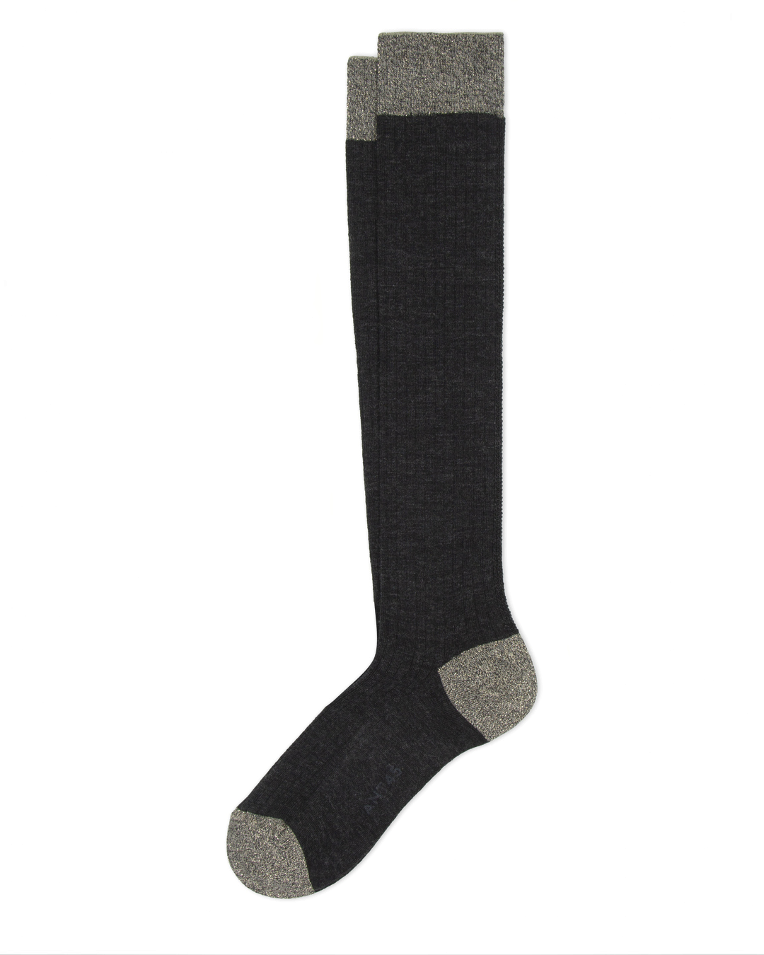 Chaussettes longues Merci Paris Ant45 en laine anthracite avec détails en lurex brillant sur le talon et le revers