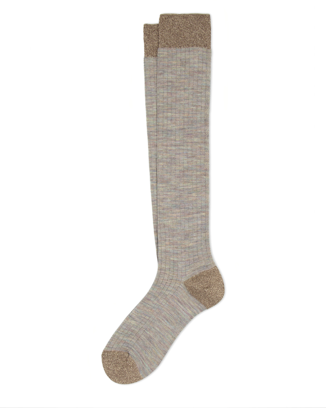 Chaussettes longues Merci Paris Ant45 en laine gris clair avec détails en lurex brillant sur le talon et la pointe