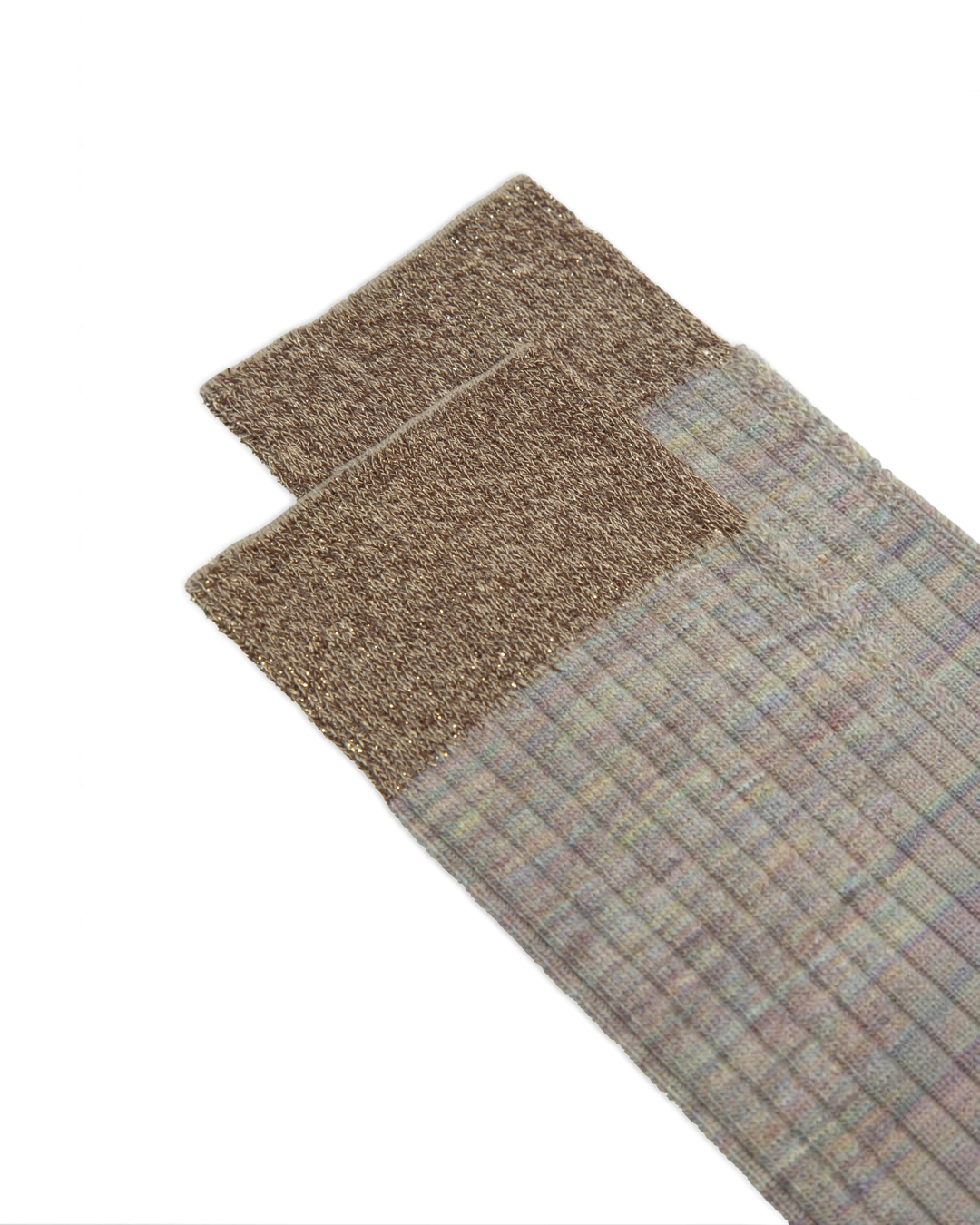 Chaussettes longues Merci Paris Ant45 en laine gris clair avec bordure contrastante en lurex brillant