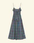 MIDI dress Merci Paris Dôen Brielle in organic cotton bleu checked with thin straps and elasticated bust