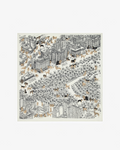 Carré en laine Merci Paris Inoui Editions blanc avec illustration détaillée de Central Park et chiens