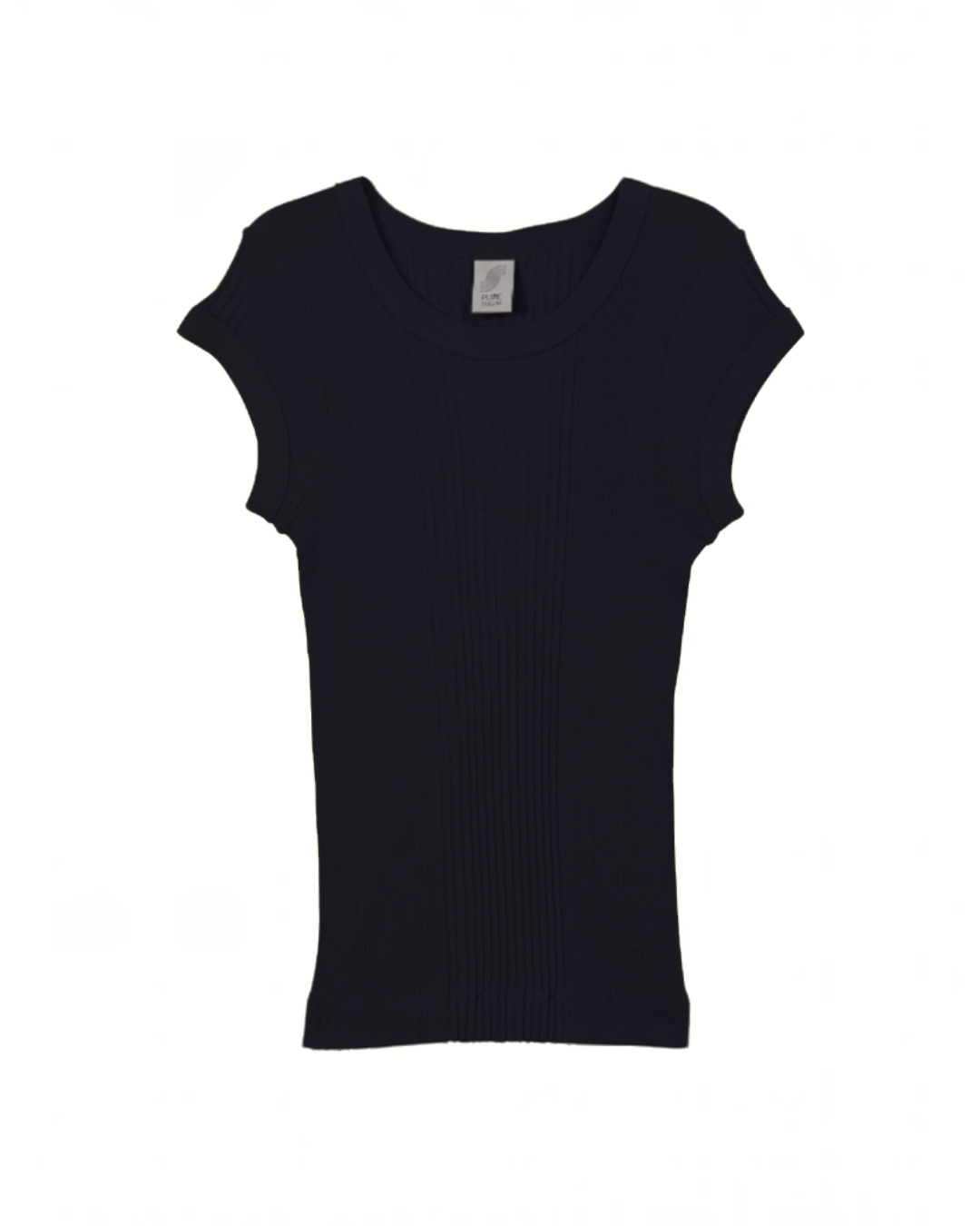 T-shirt noir Merci Paris Pure Sugar en maille Richelieu tubulaire 100% coton avec col rond et manches courtes