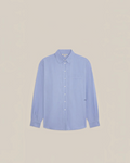 Chemise Henriette Merci Paris en coton bleu clair avec col rond, poche poitrine et broderie M discrète