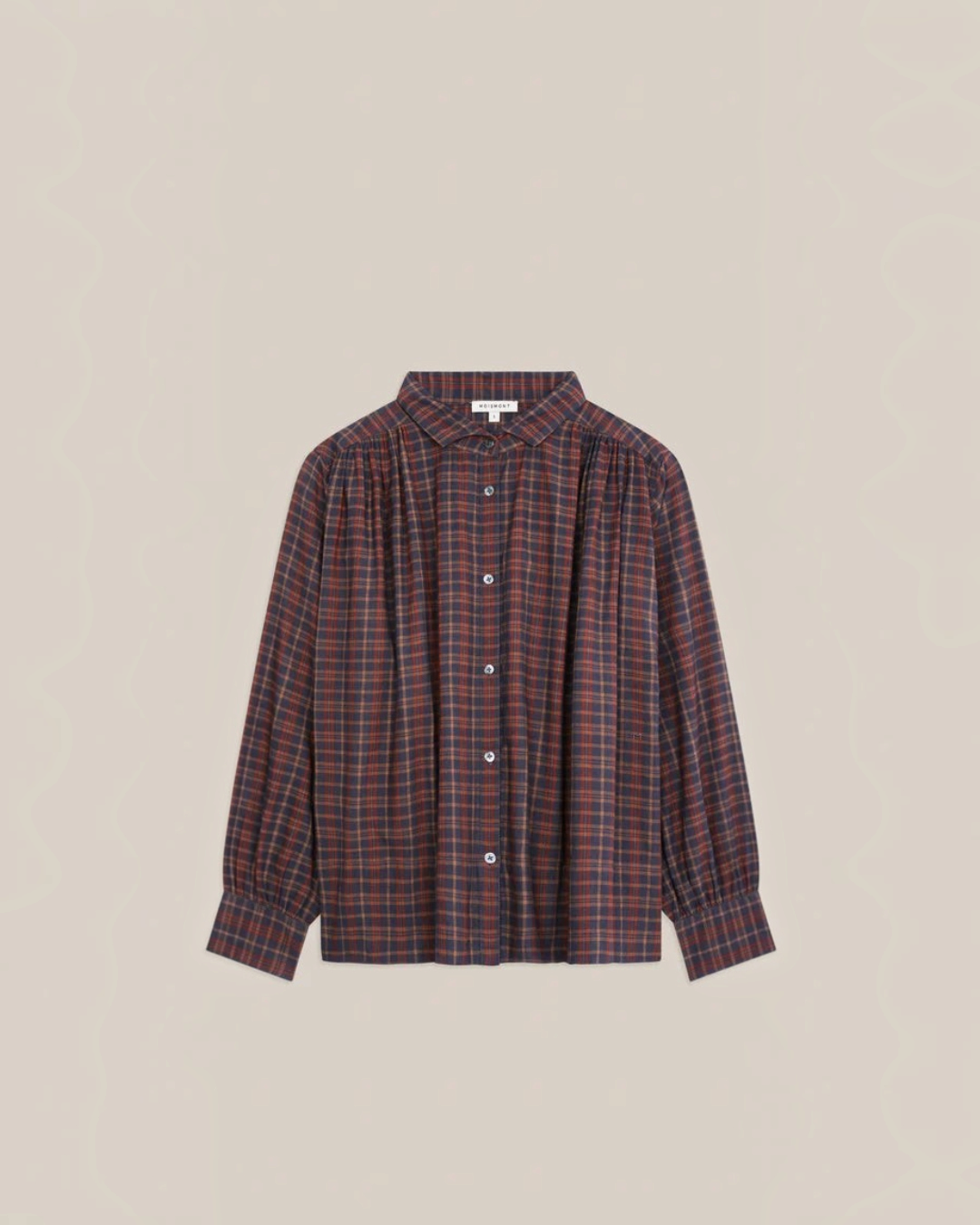 Blouse Merci Paris Moismont Carmen en voile de coton à carreaux bleu et rouge avec col classique et boutonnage