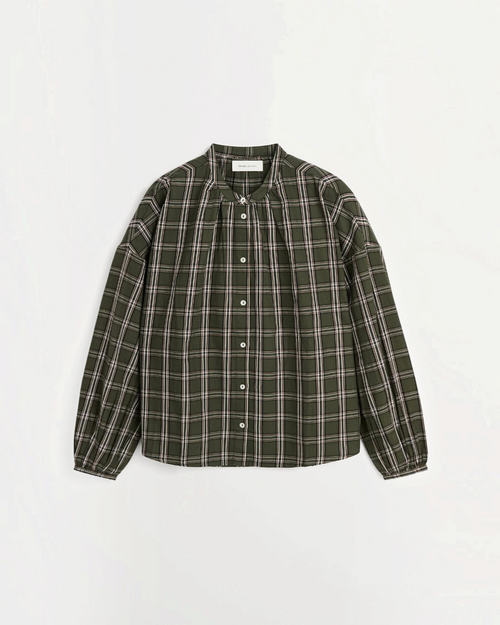 Shirt Merci Paris Skall Studio Cilla in green and white organic cotton check, loose fit and round neck