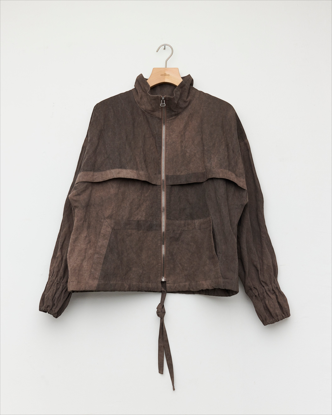 Veste zippée Merci Paris Colbo en mélange coton et lin marron métallisé avec col montant et ourlet ajustable