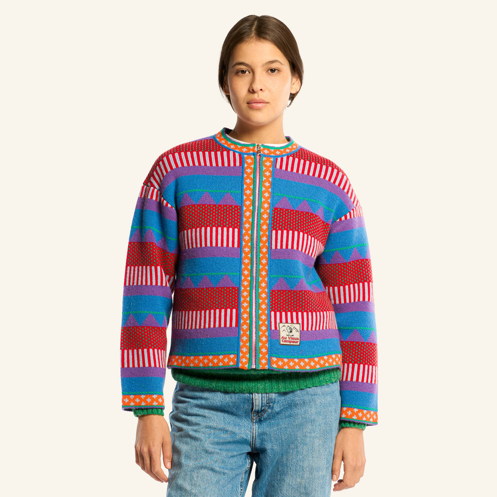 Au Vieux Campeur - Congés Payés - Cardigan Nicole - Bleu & Rouge
