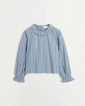 Blouse Merci Paris Skall Studio en coton biologique bleu à rayures avec col et poignets à volants