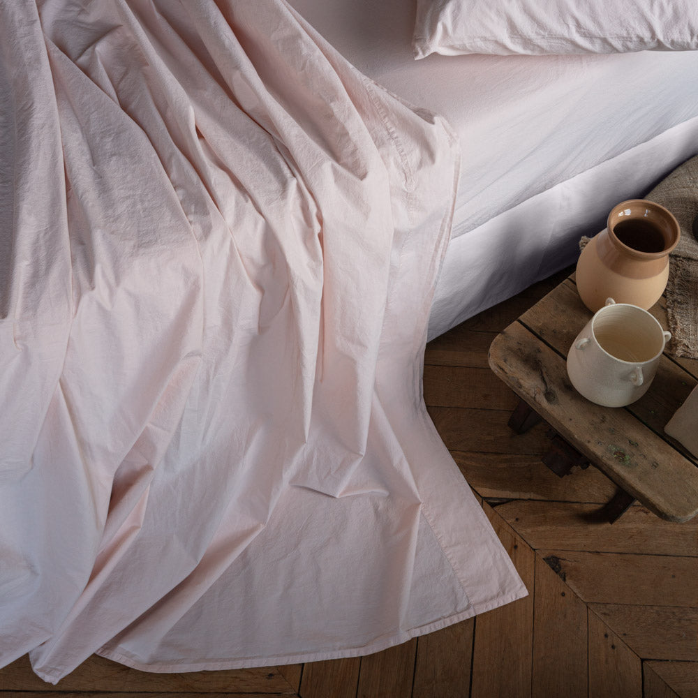Drap plat en percale de coton - Rosé Poudré