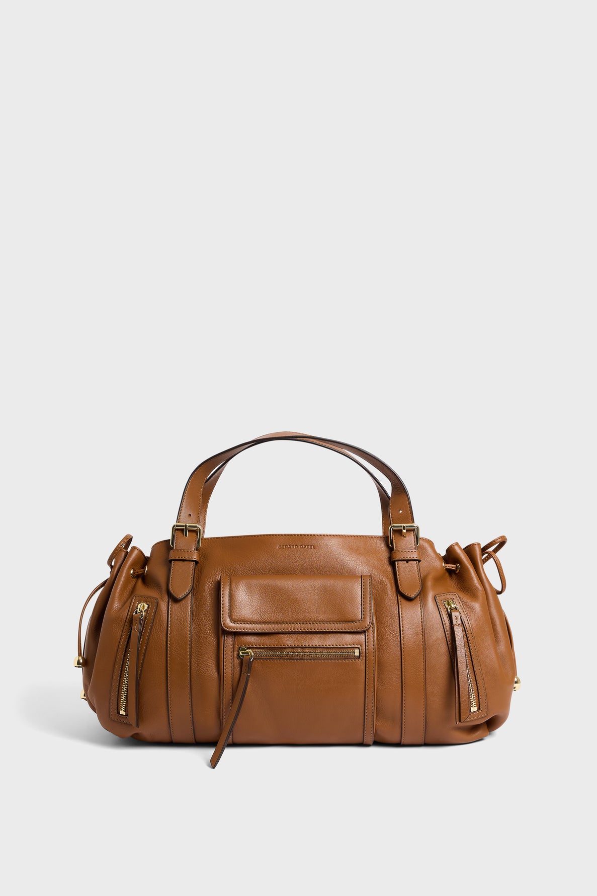 Gerard Darel - St Germain Leather Handbag With Zipped Pockets - Cognac