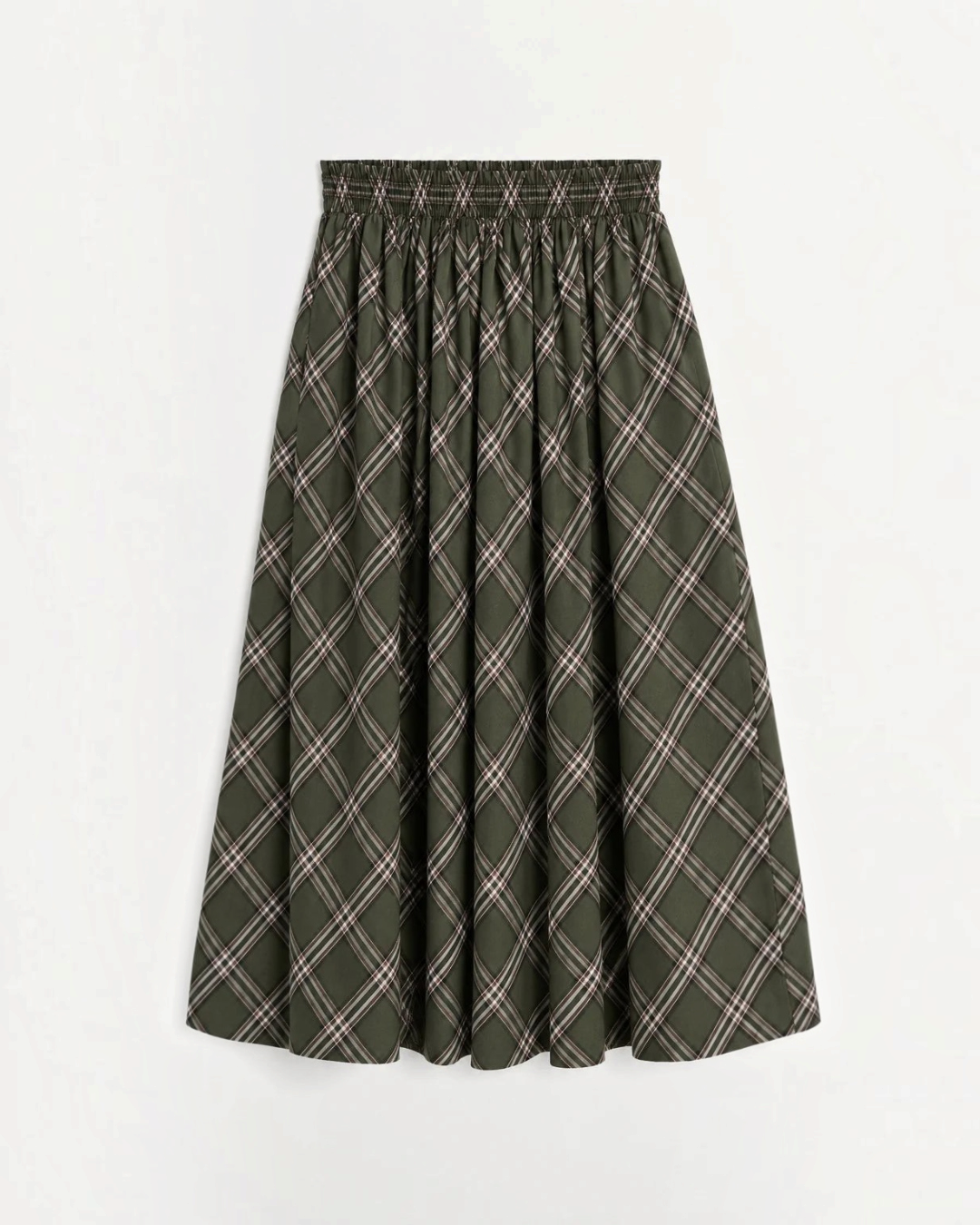 Dagny skirt Merci Paris in green and white checked organic cotton with elasticated waist and loose fit