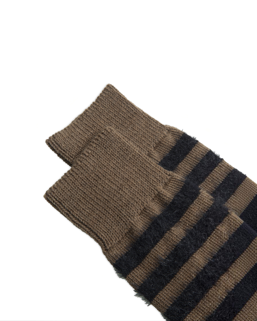 Chaussettes Merci Paris Ant45 Elodie en laine marron à rayures noires contrastées avec texture douce effet peluche