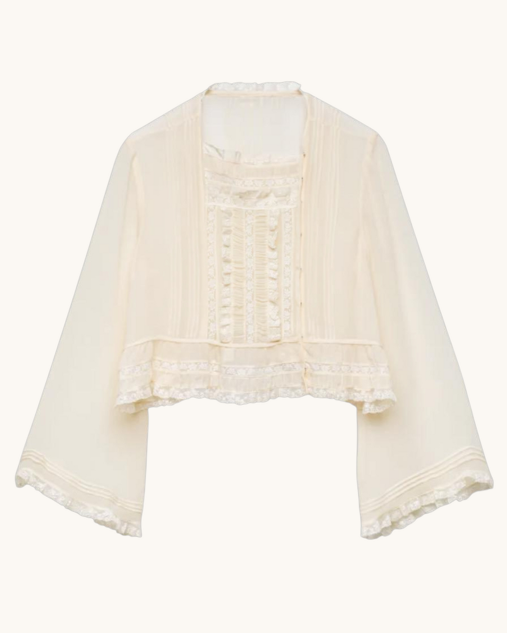 Blouse Merci Paris Dôen Ecru silk elodine with Edwardian lace, square neckline and flared sleeves