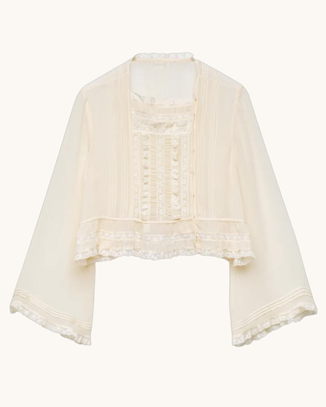 Blouse Merci Paris Dôen Ecru silk elodine with Edwardian lace, square neckline and flared sleeves