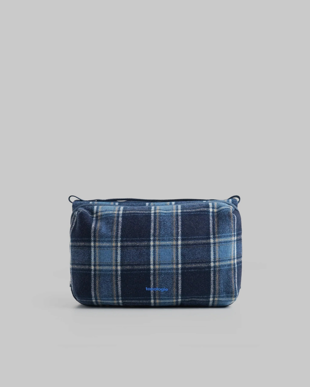 Sacoche Merci Paris Topologie Bottle Sacoche Large en tissu bleu à motif écossais avec fermeture zippée
