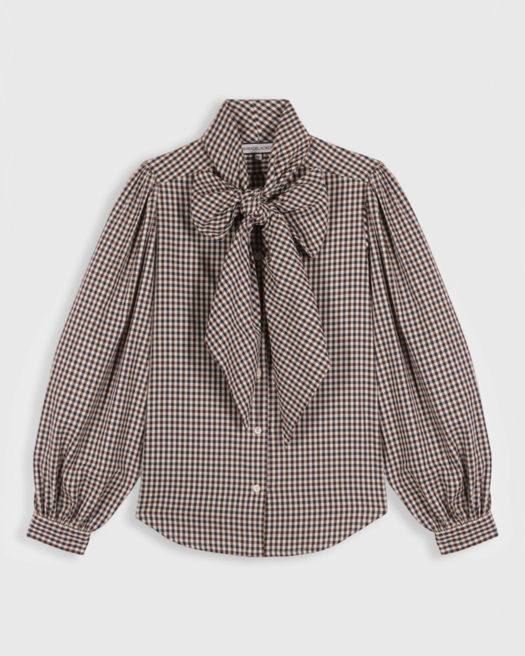Chemise Fairytale Merci Paris Maria De La Orden à motif vichy, manches bouffantes et grand nœud à l'encolure
