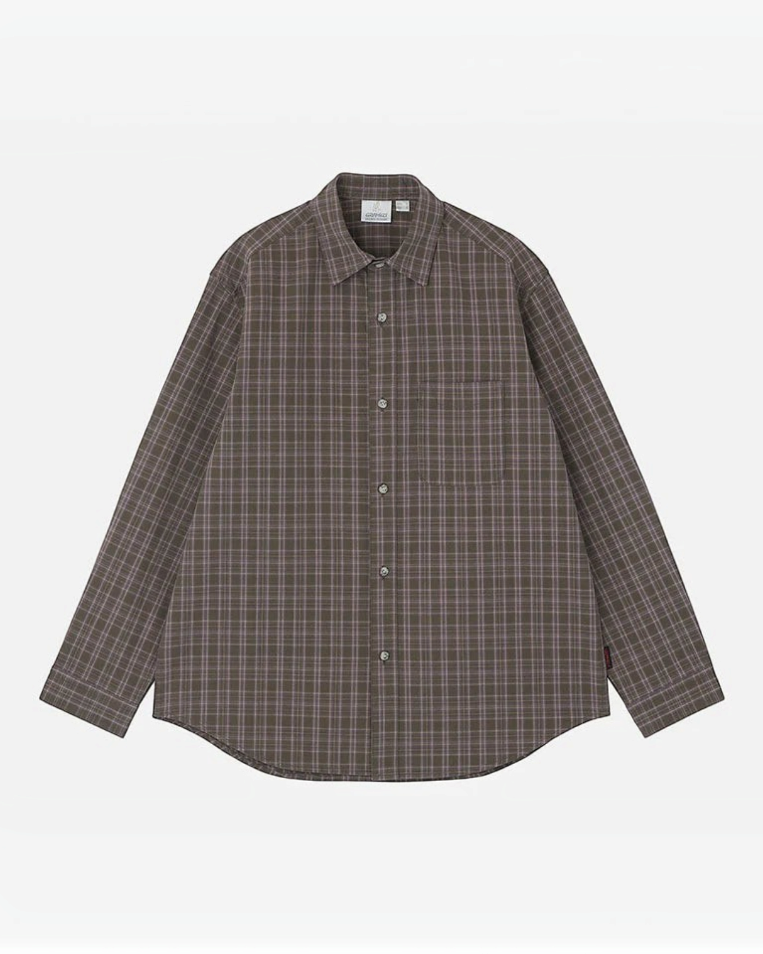 Chemise Merci Paris Gramicci en coton épais à carreaux violets et marron avec poche poitrine et coupe décontractée