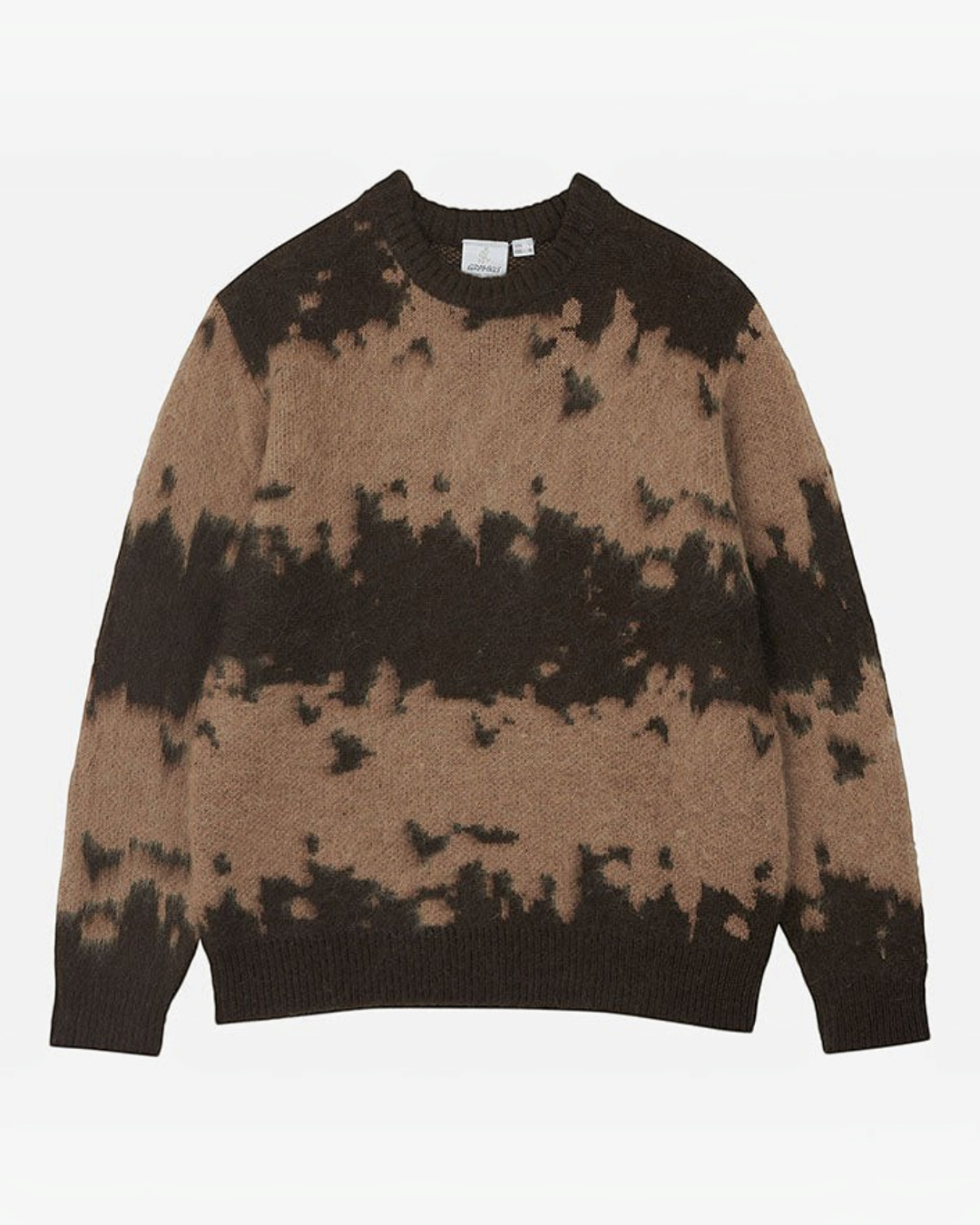 Pull Merci Paris Gramicci en maille mohair taupe avec un motif moucheté foncé et une coupe décontractée
