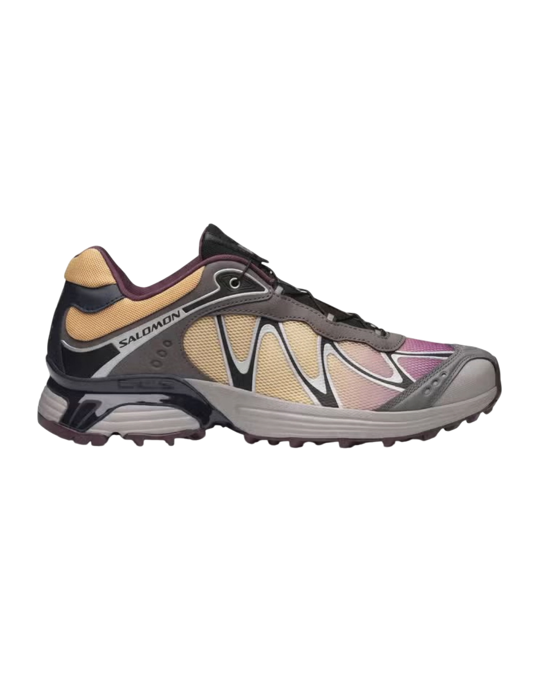 Baskets Salomon Xt Whisper Merci Paris en gris foncé, beige et violet avec technologie SensiFit et laçage Quicklace