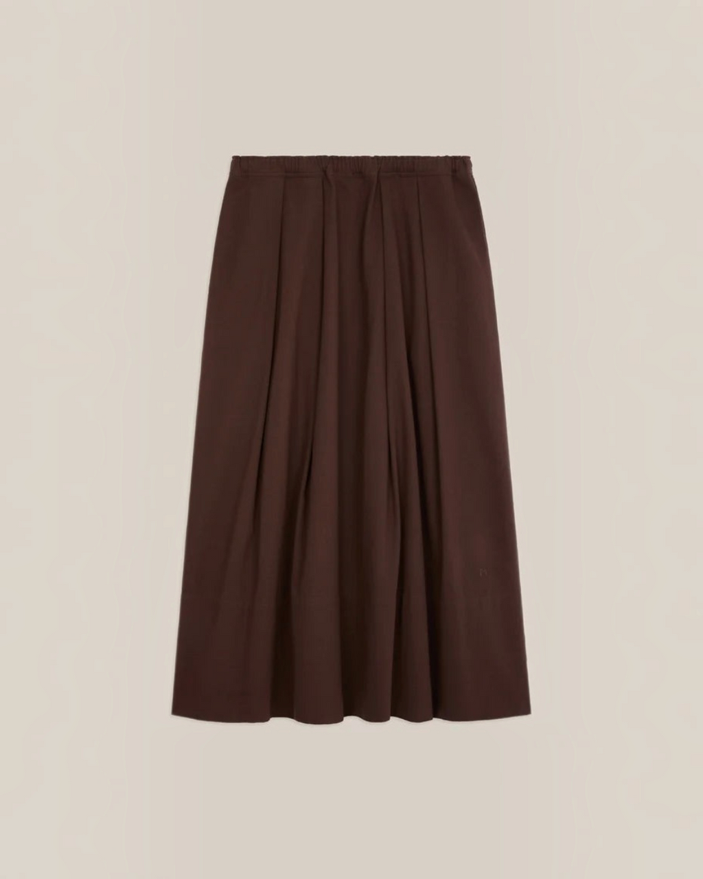 Jupe longue Merci Paris Moismont Paule en twill de coton marron avec taille élastiquée et plis délicats