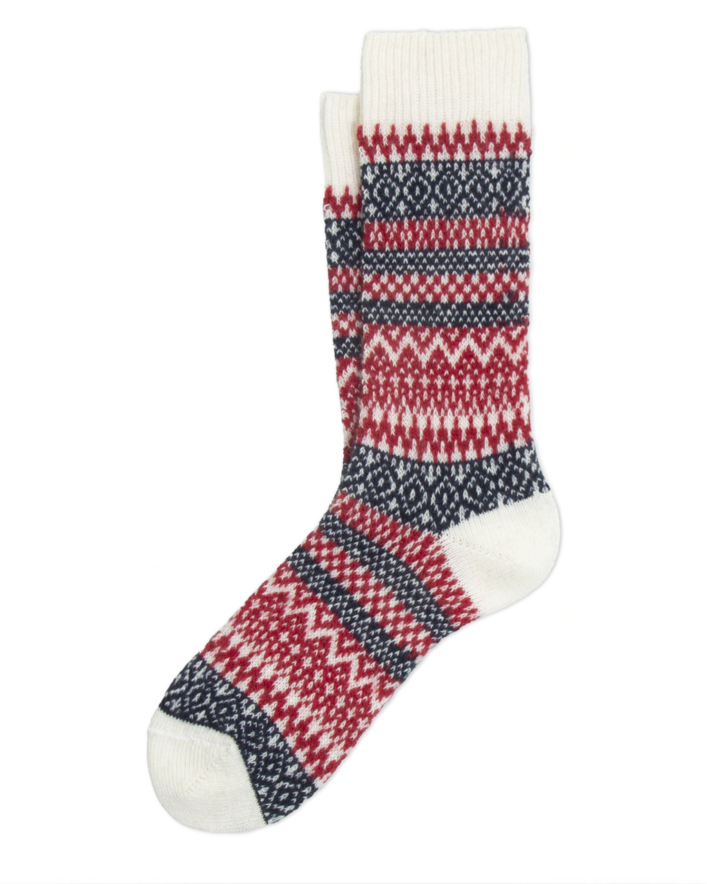 Chaussettes courtes Merci Paris Ant45 en laine et cachemire crème à motifs jacquard nordiques rouges et bleu marine