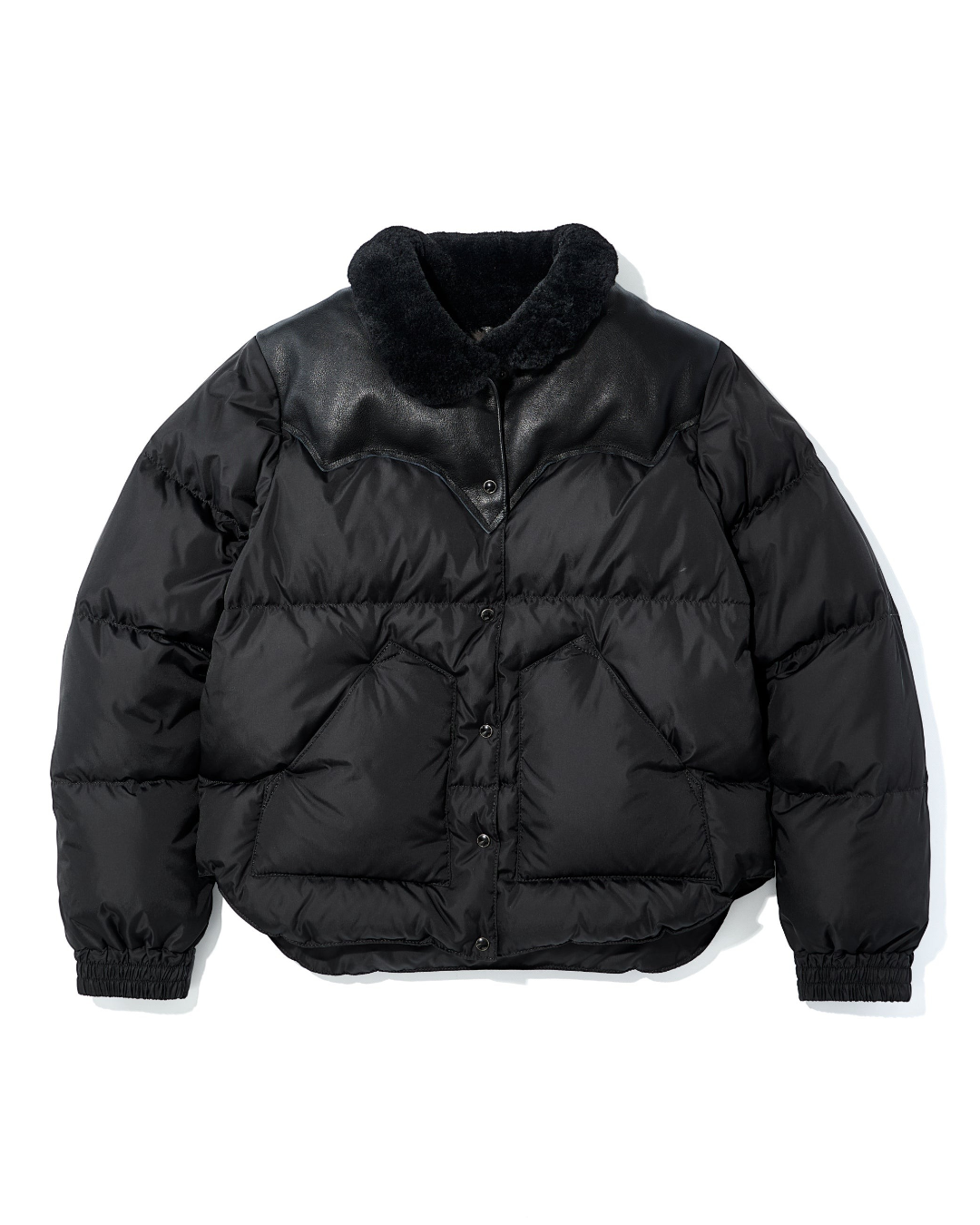Doudoune noire Merci Paris Rocky Mountain Kourtney en nylon avec empiècement en cuir et col en fourrure