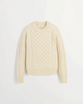 White Lennox sweater in cable knit wool from the brand Merci Paris, with raglan sleeves and round neck.
