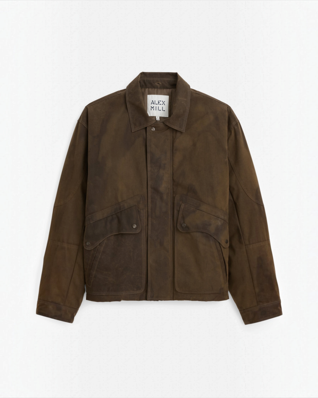 Blouson Smith Merci Paris par Alex Mill en toile de coton cirée marron avec poches plaquées et col classique
