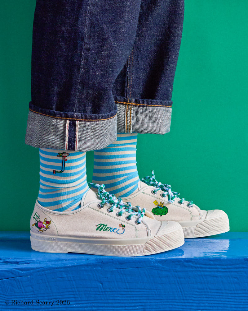 Merci x Richard Scarry - Lowly Worm Socks - Blue Stripes
