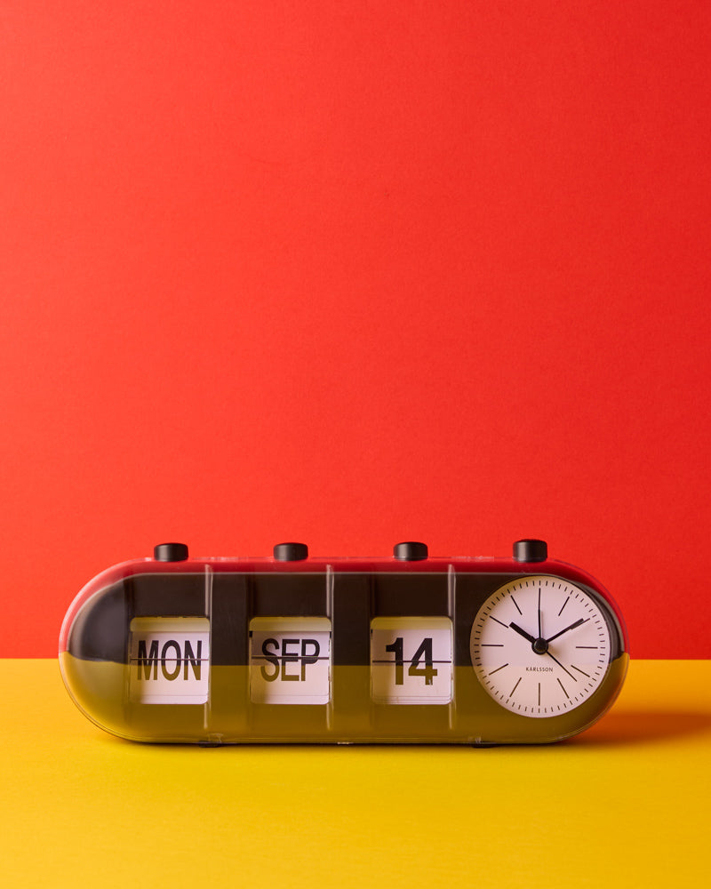 Karlsson - Réveil Rétro Tube Calendar Flip - Noir