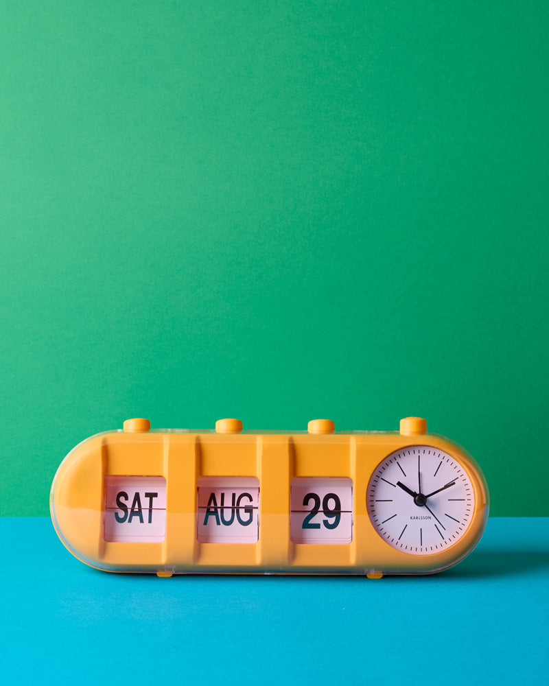 Karlsson - Réveil Rétro Tube Calendar Flip - Jaune