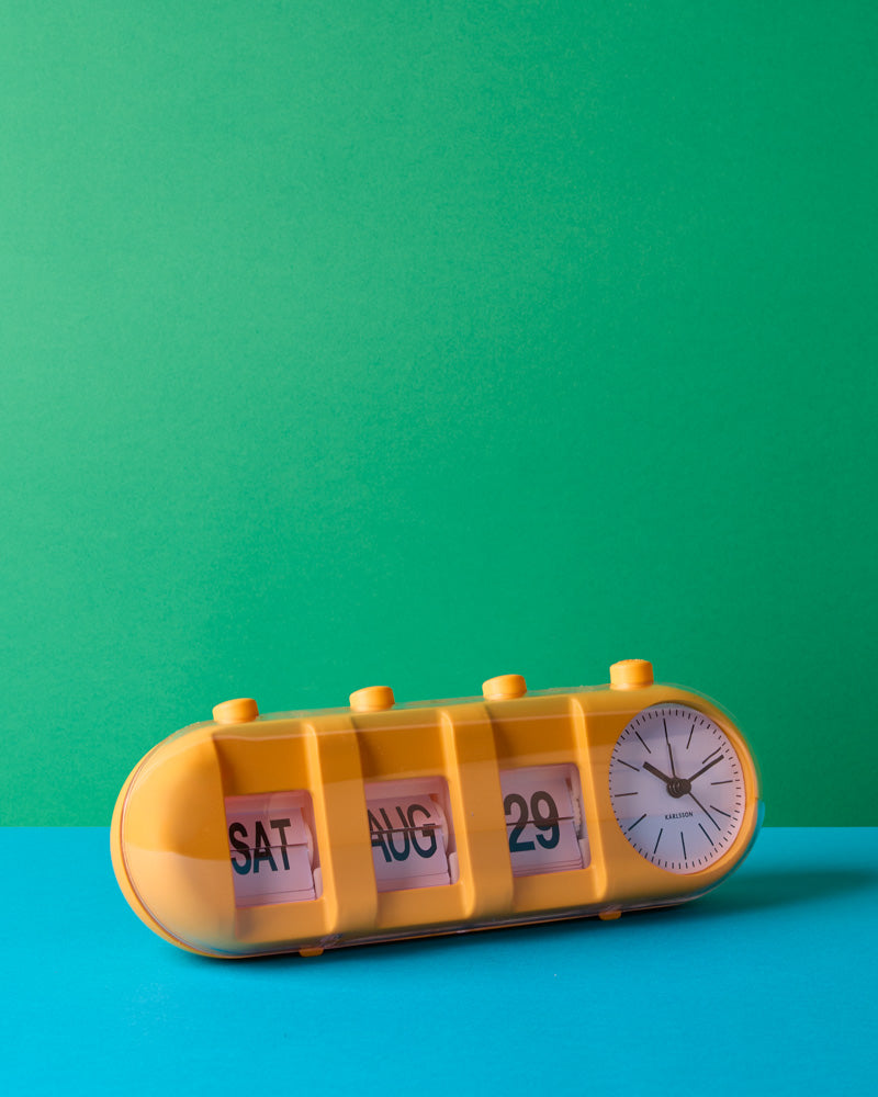 Karlsson - Réveil Rétro Tube Calendar Flip - Jaune