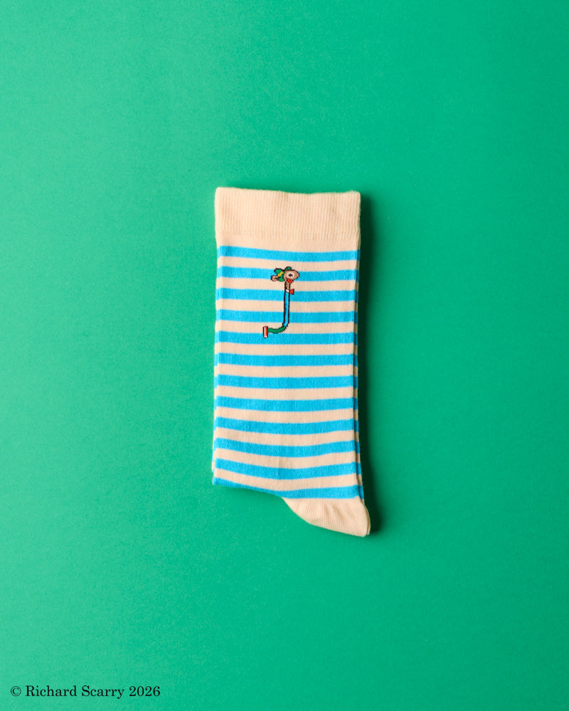 Merci x Richard Scarry - Lowly Worm Socks - Blue Stripes