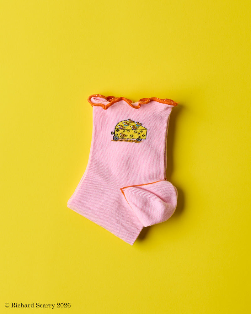 Merci x Richard Scarry - Chaussettes Kids Voiture Fromage - Rose