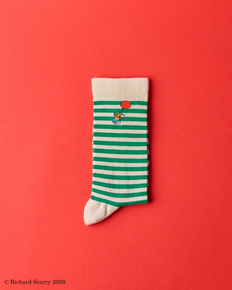 Merci x Richard Scarry - Mouse Socks - Green Stripes