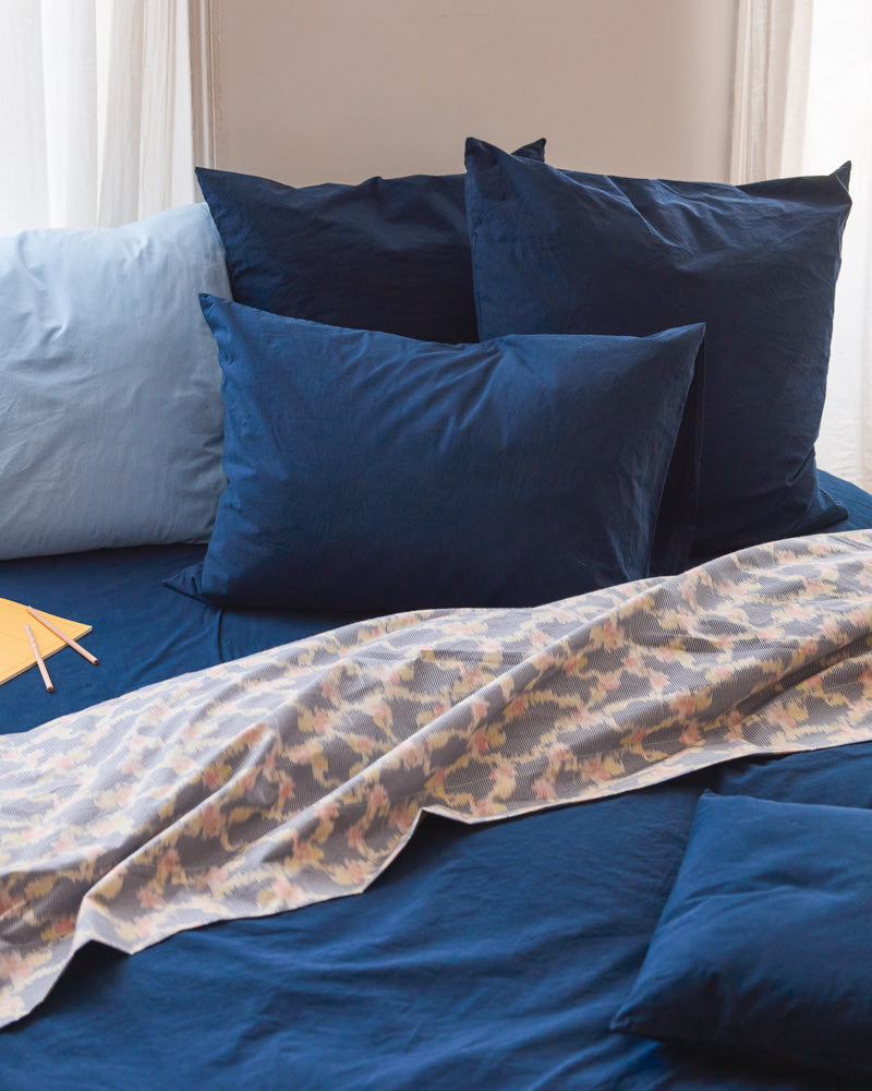 Merci - Taie D'Oreiller En Percale De Coton - Tataki Bleu Nuit