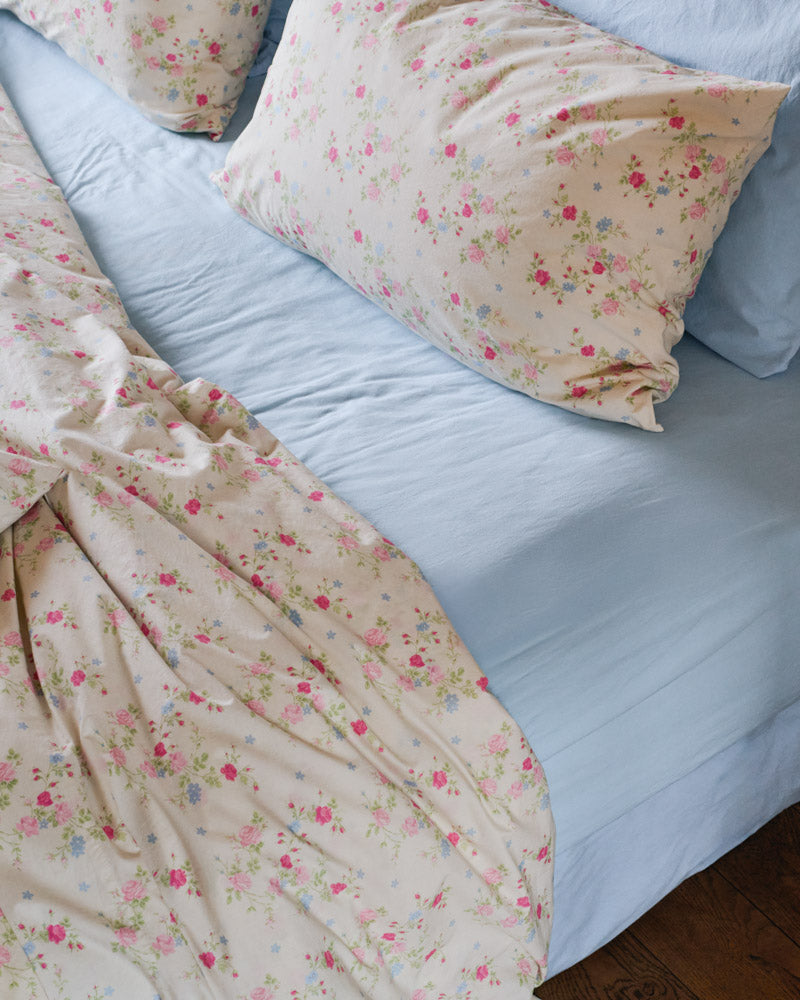 Merci - Drap-Housse En Percale De Coton - Bleuet