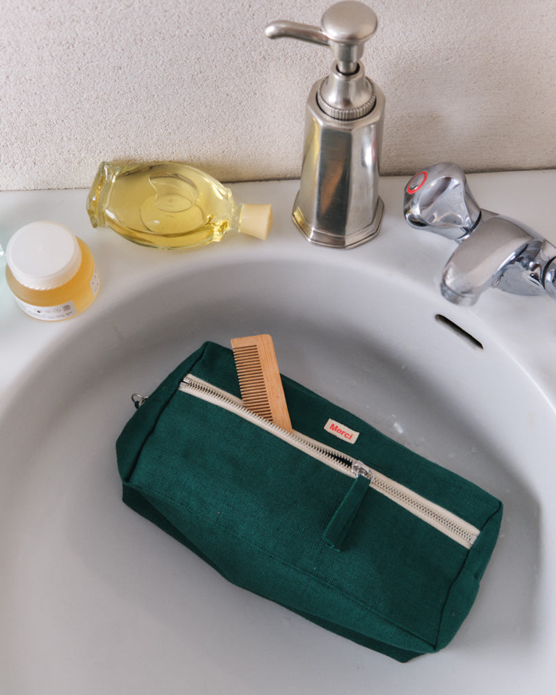 Merci - Trousse De Toilette En Lin Lavé - Vert Séquoia