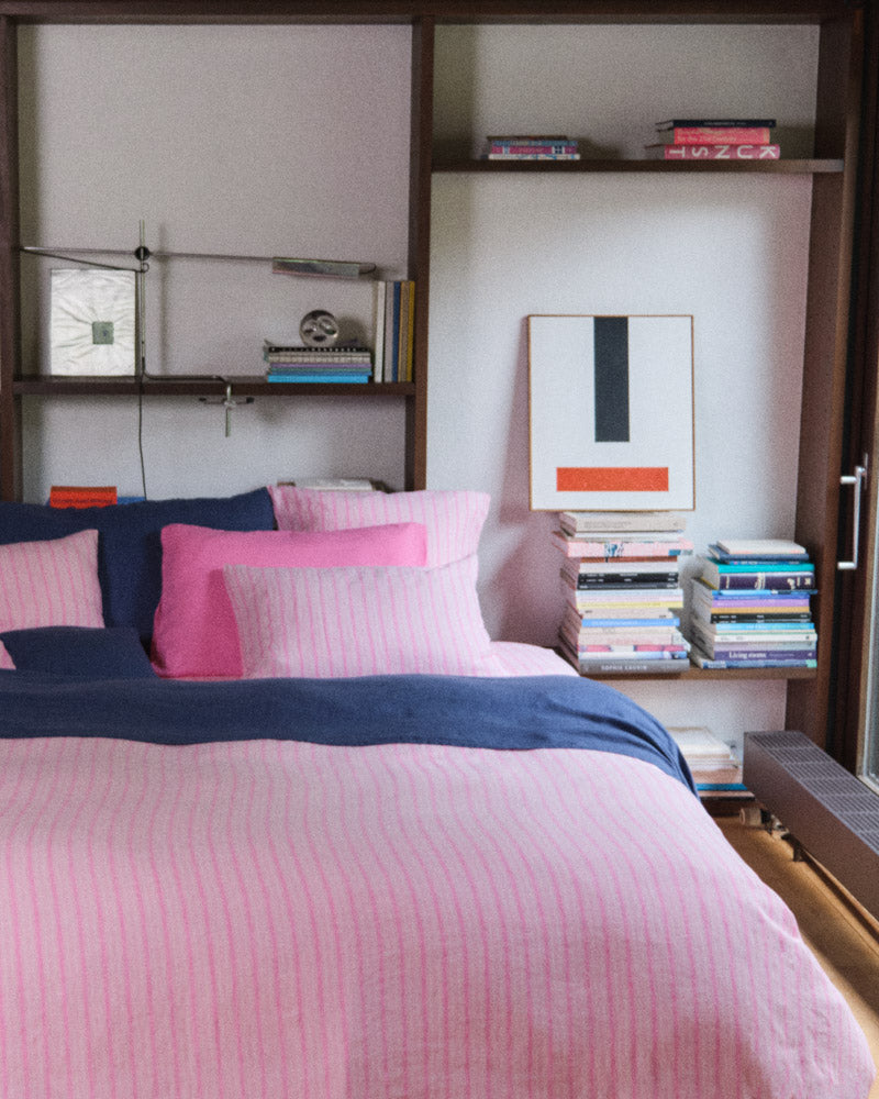 Merci - Housse De Couette En Lin Lavé - Rayures Trame Rose