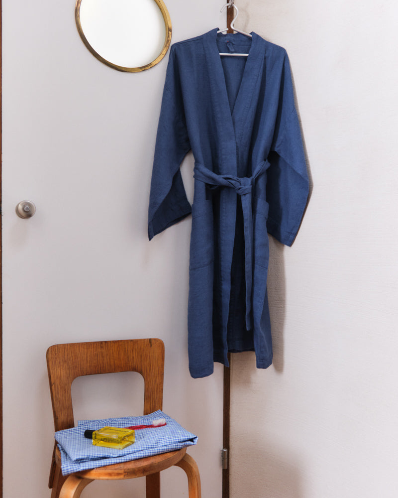 Merci - Peignoir En Lin - Bleu Pacifique
