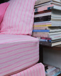 Merci - Washed linen fitted sheet - Pink Weft Stripes