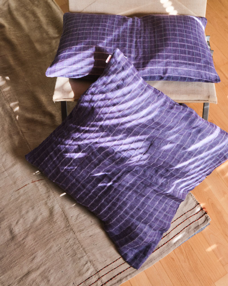 Merci - Taie D'Oreiller En Lin Lavé - Carreaux Violet