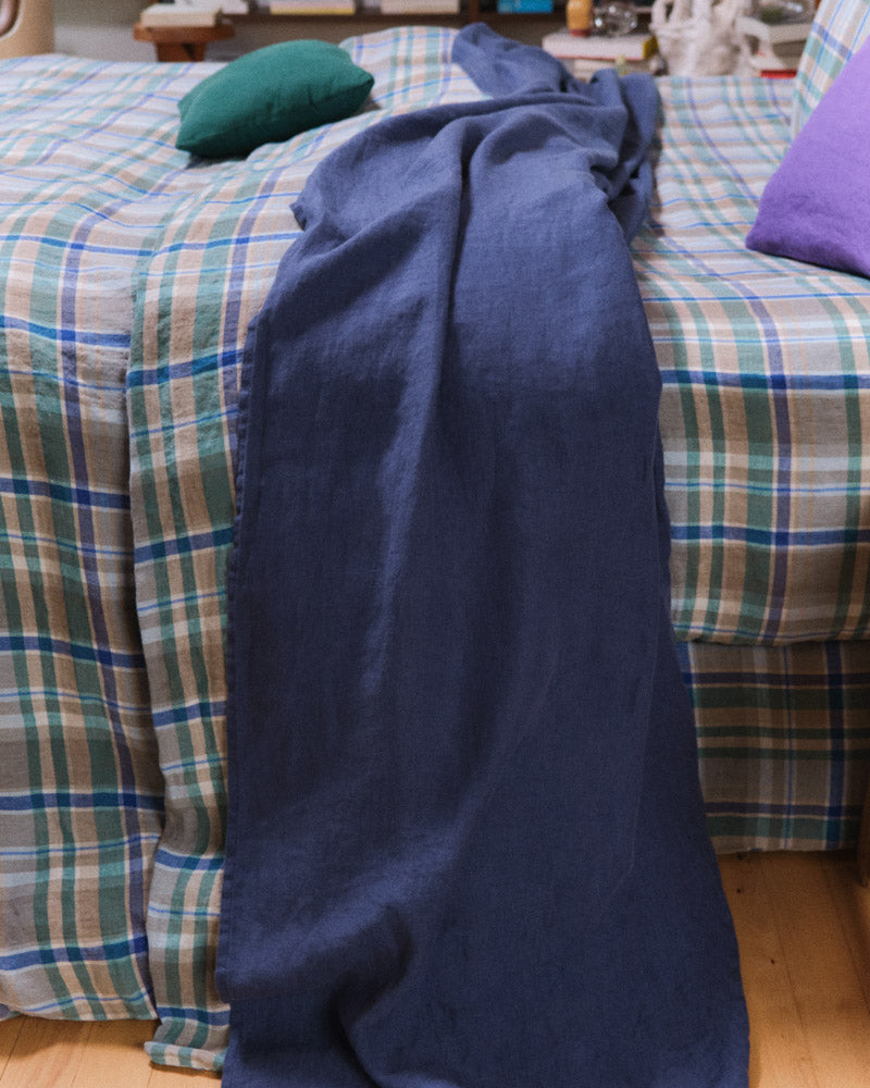 Merci - Drap Plat En Lin Lavé - Bleu Pacifique