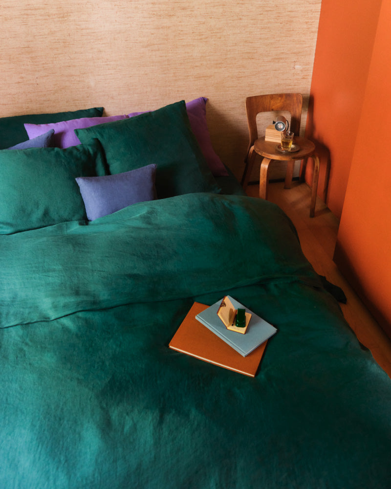 Merci - Housse De Couette En Lin Lavé - Vert Séquoia