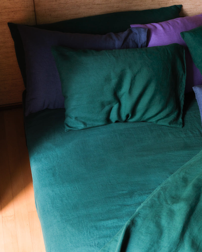 Merci - Drap Housse En Lin Lavé - Vert Séquoia