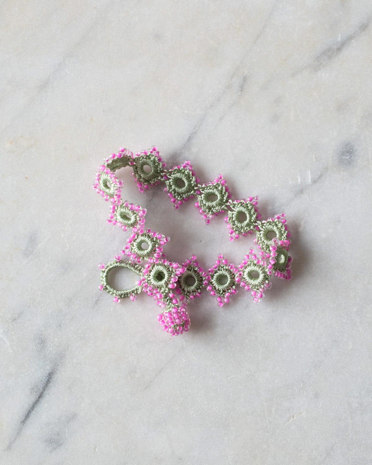 Ottomania - Bracelet Crochet Daisy - Vert & Rose