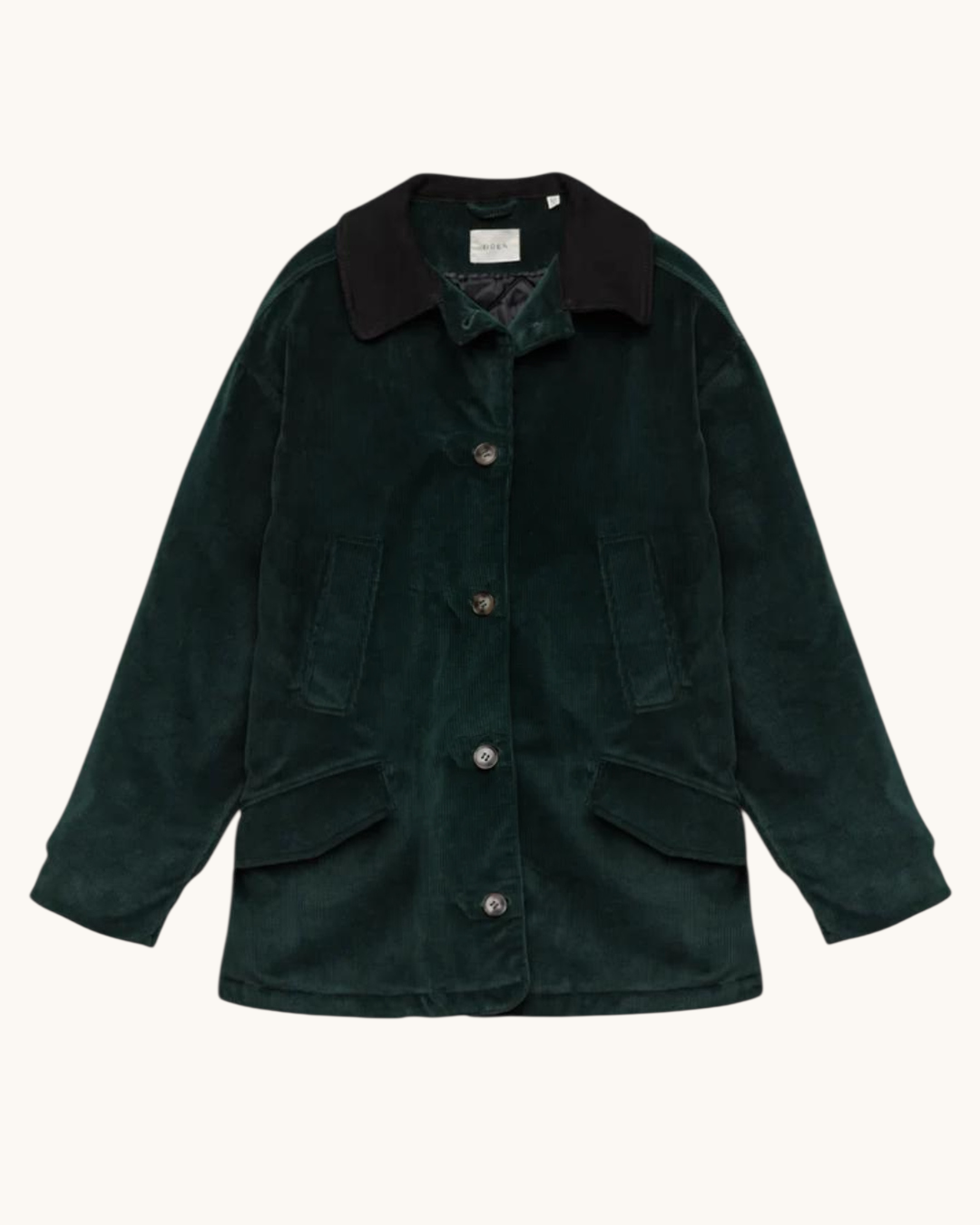 Pemberton jacket Merci Paris in deep green corduroy with contrast suede collar and faux horn buttons