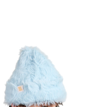 Bonnet Merci Paris Bisous Skateboard bleu ciel en fausse fourrure douce avec étiquette logo sur le revers